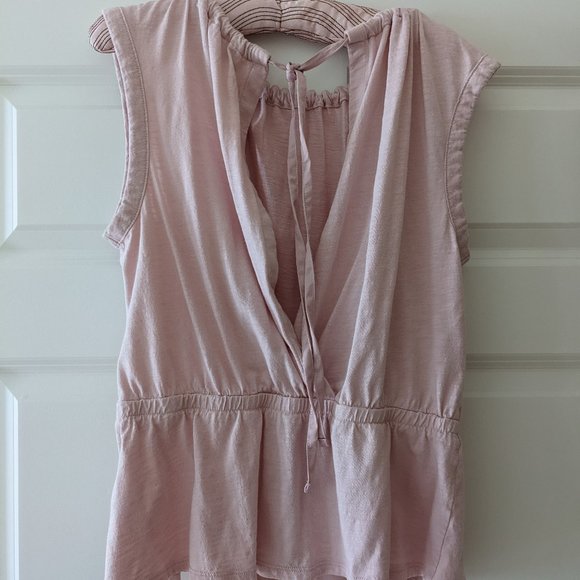 Exposed back top pink peplum waist Banana Republic factory Malibu modal … - Picture 2 of 5